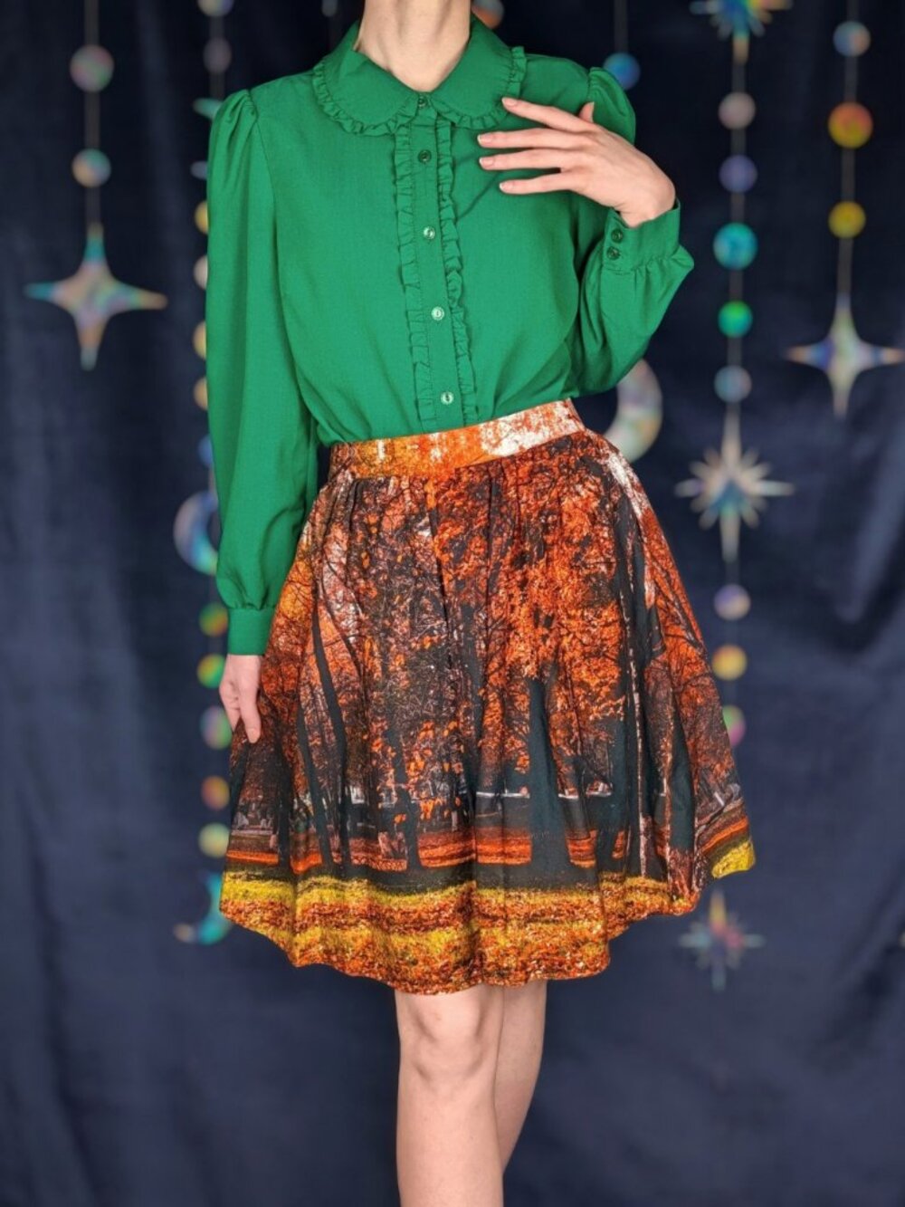 ModCloth Autumn Trees Photorealistic Print Skirt | Fall Leaf Woods Park Scene